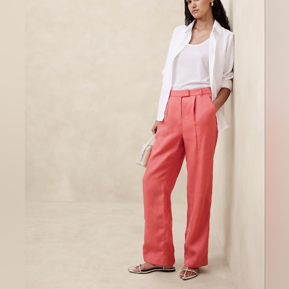 Banana Republic Women's Straight Linen Pants In Coral Sz 4